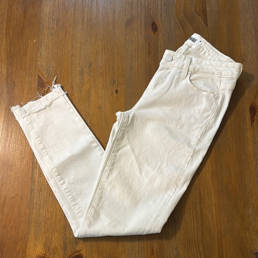 PAIGE White Skyline Ankle Peg Jeans With Distressed Hem Sz 26